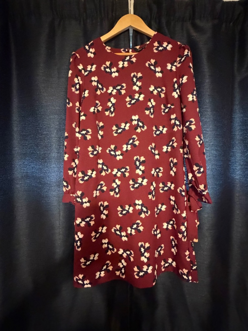 Banana Republic Burgundy Floral Shift Dress with Navy & Cream Blossoms